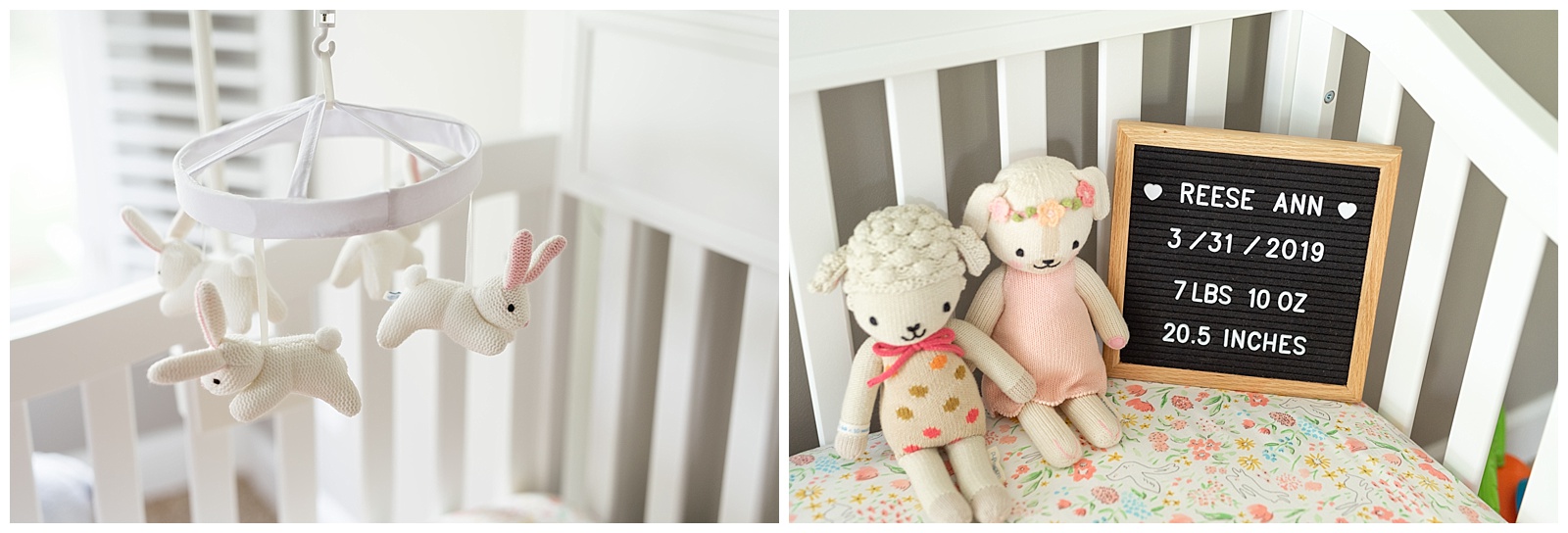 baby girl crib with bunny mobile